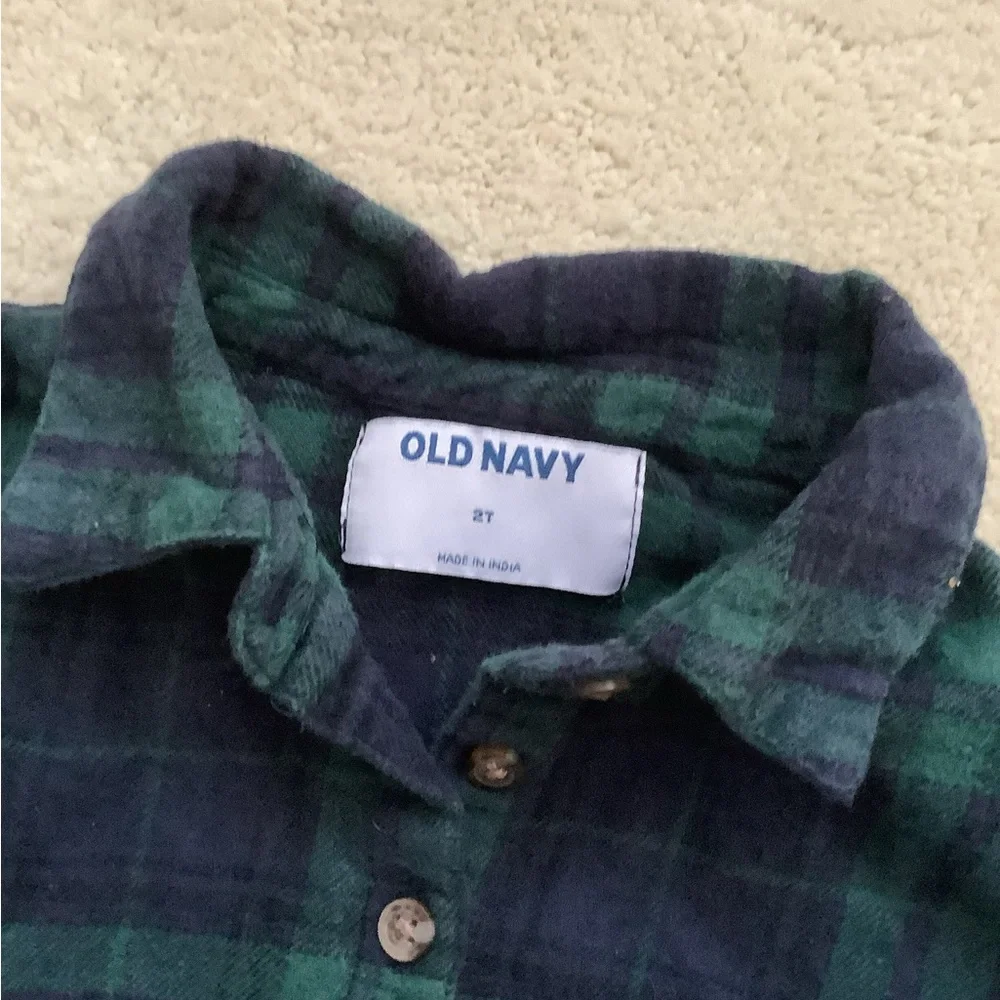Old Navy Kids Plaid Dress Green and Blue 2T Button Flannel Long Sleeve